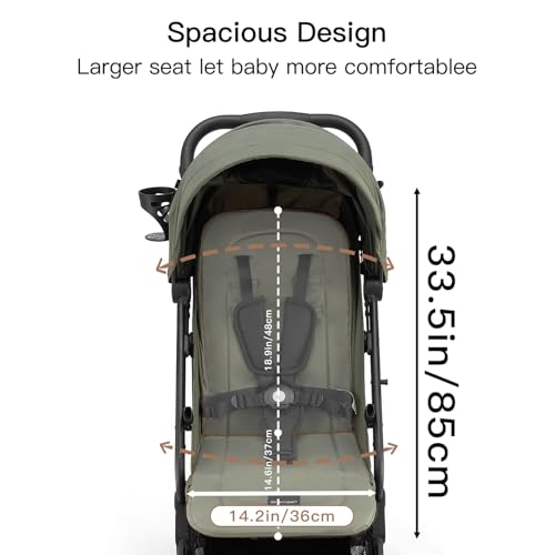 Gromast Compact Fold Baby Stroller, Lightweight Travel Toddler Stroller with One-Click Fold, Extendable UPF50+ Canopy, Cup Holder, UV Protected and Waterproof, One-Hand Folding - Green - Image 4