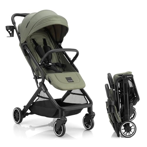 Gromast Compact Fold Baby Stroller, Lightweight Travel Toddler Stroller with One-Click Fold, Extendable UPF50+ Canopy, Cup Holder, UV Protected and Waterproof, One-Hand Folding - Green - Image 1
