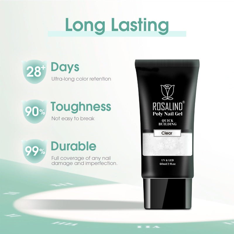 ROSALIND 2 oz Clear Poly Nail Gel - Professional Nail Extension Gel for Long Lasting DIY & Salon Nails, Quick Dry UV/LED Light Cured Transparent Builder Clear Gels Base - Image 5