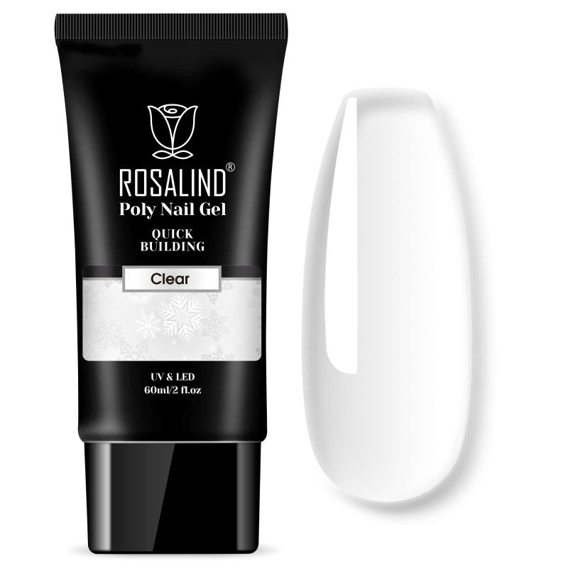 ROSALIND 2 oz Clear Poly Nail Gel - Professional Nail Extension Gel for Long Lasting DIY & Salon Nails, Quick Dry UV/LED Light Cured Transparent Builder Clear Gels Base - Image 1