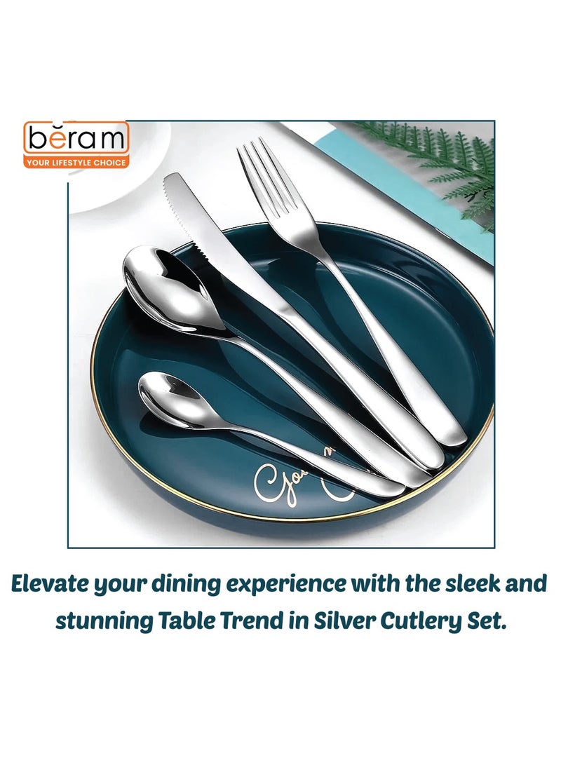 بيرام اتجاه الطاولة باللون الفضي، مجموعة أدوات مائدة أنيقة من الفولاذ المقاوم للصدأ، مجموعة أدوات مطبخ بدرجة 18/10، مجموعة أدوات مائدة للمنزل والمطاعم والمزيد - Image 4