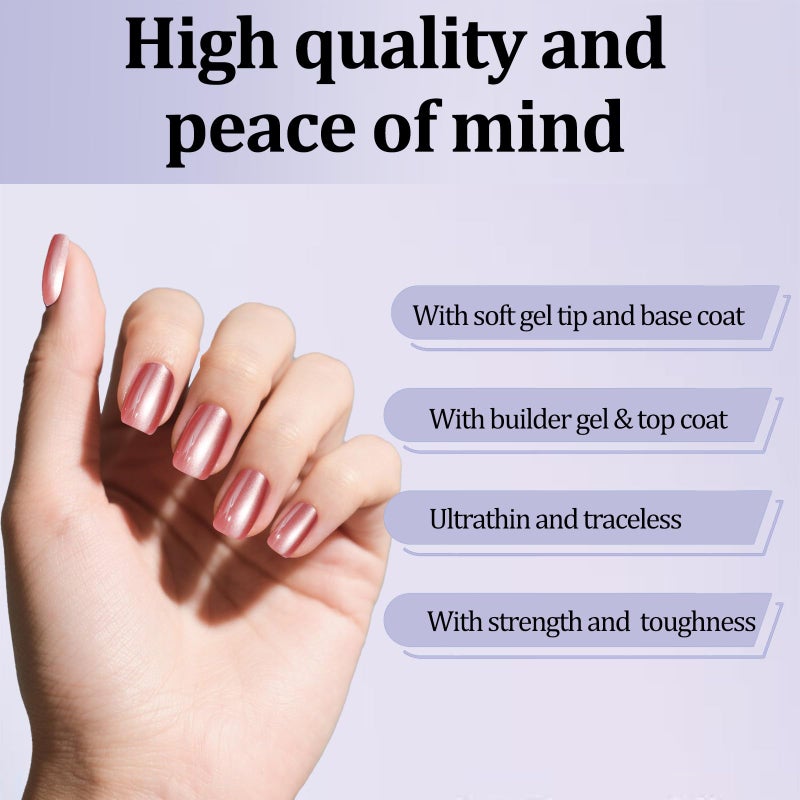 Laza 210pcs Cat Eye Press on Nails for Women 7 Colors Short Square Reusable Nail Tips in 15 Sizes Long Lasting Natural Fake Nails Stick on Artificial Acrylic False Nail Tips â€” Nude Series - Image 5