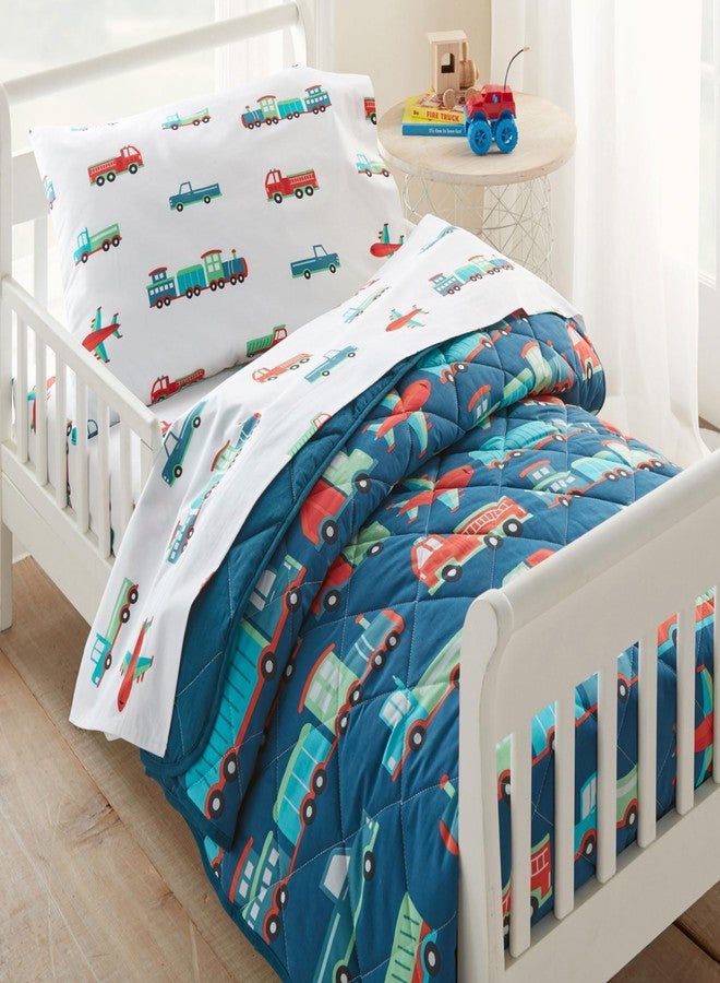 Wildkin Toddler Sheet Set - Soft Microfiber, Fitted & Top Sheet, Pillowcase - Trains, Planes, and Trucks - Image 2