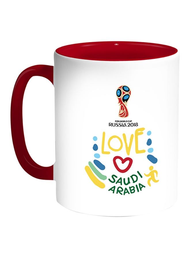 RKN FIFA World Cup 2018 I Love Saudi Arabia Printed Coffee Mug White Red 11 ounce - Image 1