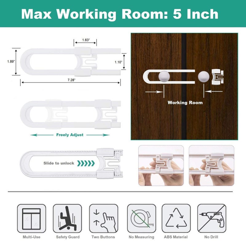 OKEFAN Sliding Cabinet Child Safety Locks - OKEFAN Baby Proofing Cabinet Lock Cupboard Latches for Kids on Closet Door Knobs Handles Pulls No Drill (10, White) - Image 4