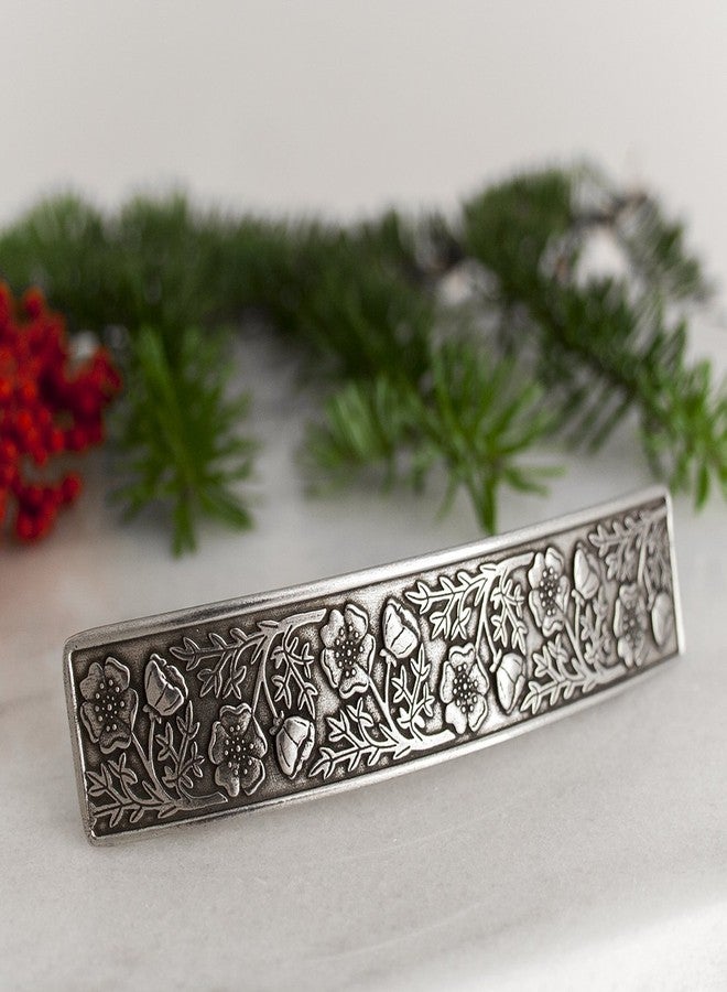 Danforth Wild Rose Hair Barrette - Handcrafted Pewter Hair Barrettes For Women - Thick Hair Clips For Women - ¾” x 3 ½”, Made In USA - Image 2