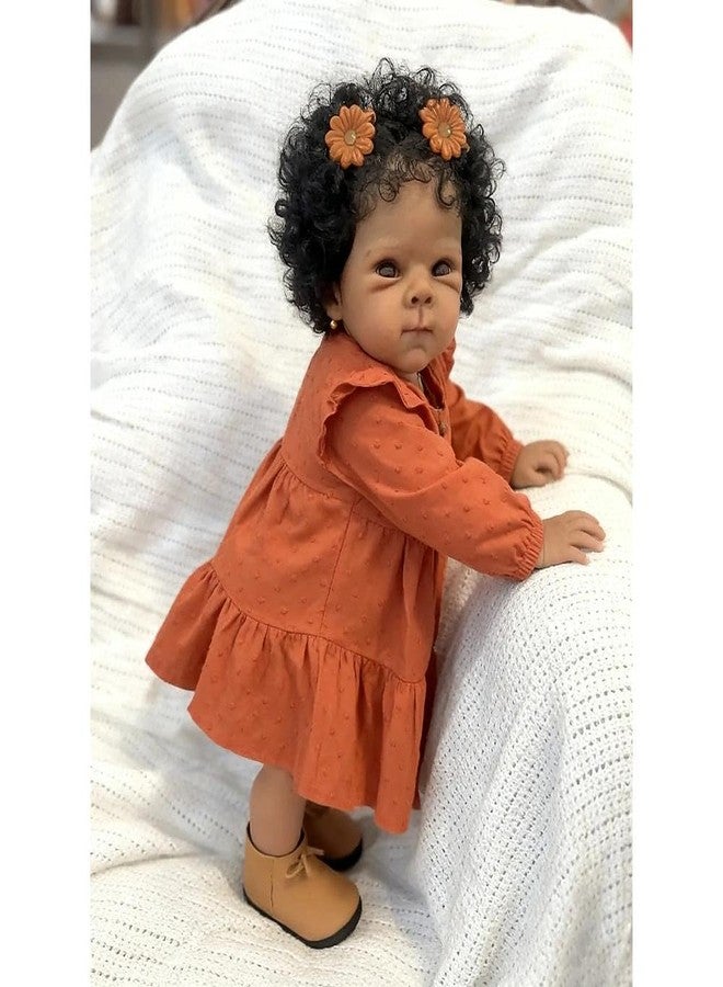 Anano Realistic Black Reborn Baby Doll Silicone Full Body Black Girl - Biracial African American Reborn Doll Toddler Silicone Babies with Curly Hair, Perfect for Collectors, Gifts & Imaginative Play - Image 3
