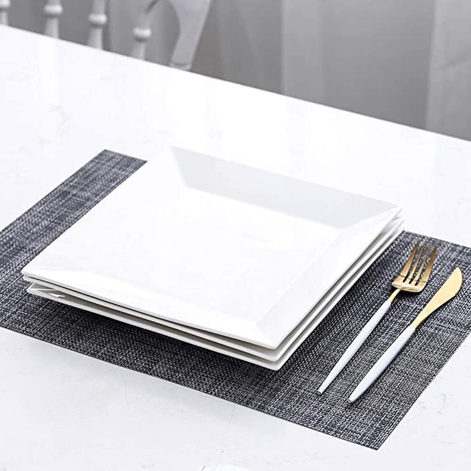 BARCROCK Acrylic Premium Square Multipurpose Use Plate for Snacks, Salads and Cookies Pack of 3, 25X25 CM (SQR-PLATE-WL10X10-P3-White) - Image 1
