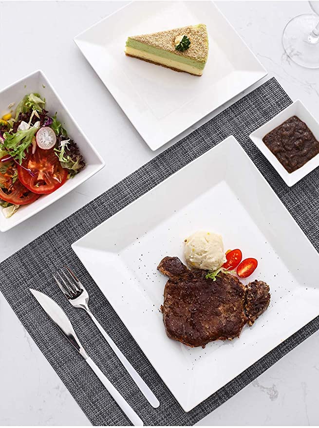 BARCROCK Acrylic Premium Square Multipurpose Use Plate for Snacks, Salads and Cookies Pack of 3, 25X25 CM (SQR-PLATE-WL10X10-P3-White) - Image 2