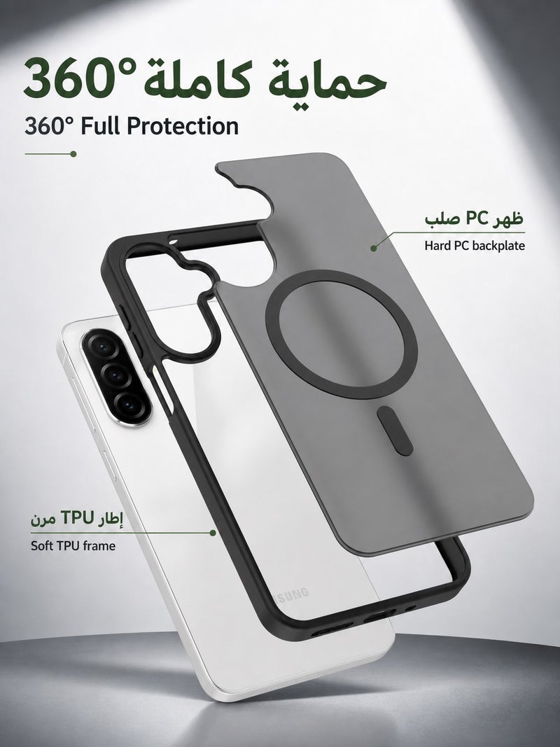 ORYXA Samsung Galaxy A17 Case, 2-in-1 Magnetic Cover with Screen Protector, Compatible with MagSafe, Shockproof Matte Slim Full-Protection Back Cover for Galaxy A17 5G/4G - Black - Image 3