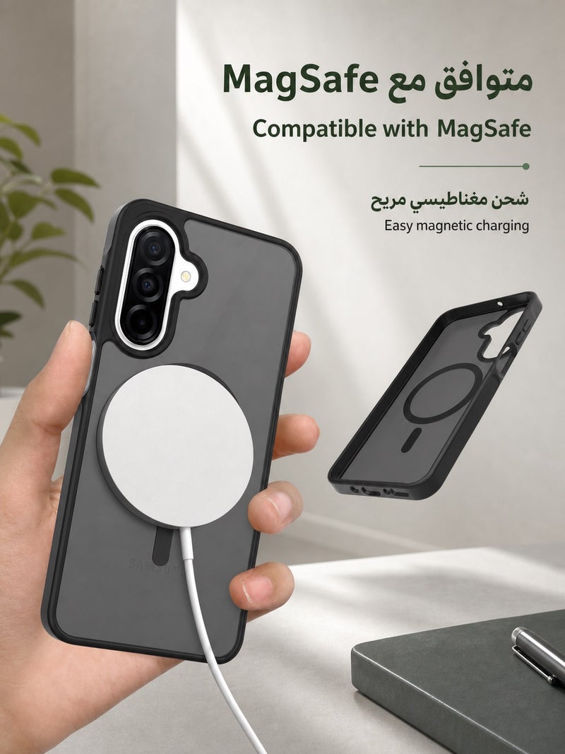 ORYXA Samsung Galaxy A17 Case, 2-in-1 Magnetic Cover with Screen Protector, Compatible with MagSafe, Shockproof Matte Slim Full-Protection Back Cover for Galaxy A17 5G/4G - Black - Image 4