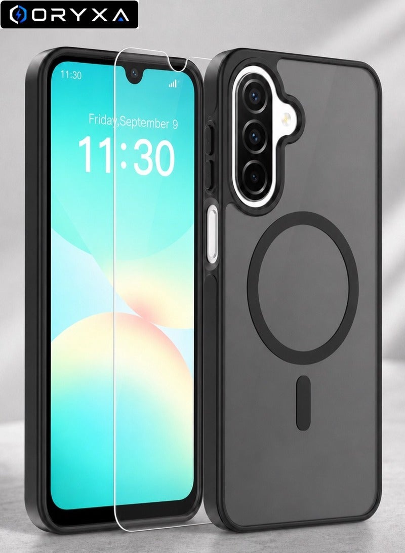 ORYXA Samsung Galaxy A17 Case, 2-in-1 Magnetic Cover with Screen Protector, Compatible with MagSafe, Shockproof Matte Slim Full-Protection Back Cover for Galaxy A17 5G/4G - Black - Image 1