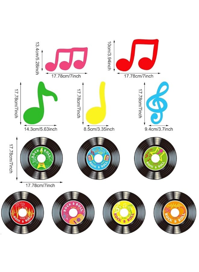 Sumind Sumind 30 Pcs 1950's Rock and Roll Music Party Sock Hop Decorations Vinyl Record Note Cutout Wall Decor Sign with Hanging Swirls Ceiling Decor for 50's Theme Rock Music Video DJ Party Supplies 7 Inch - Image 2