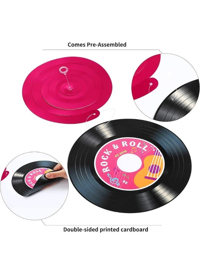 Sumind Sumind 30 Pcs 1950's Rock and Roll Music Party Sock Hop Decorations Vinyl Record Note Cutout Wall Decor Sign with Hanging Swirls Ceiling Decor for 50's Theme Rock Music Video DJ Party Supplies 7 Inch - Image 5