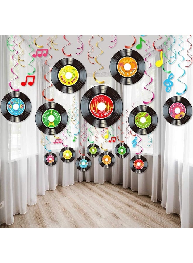 Sumind Sumind 30 Pcs 1950's Rock and Roll Music Party Sock Hop Decorations Vinyl Record Note Cutout Wall Decor Sign with Hanging Swirls Ceiling Decor for 50's Theme Rock Music Video DJ Party Supplies 7 Inch - Image 1