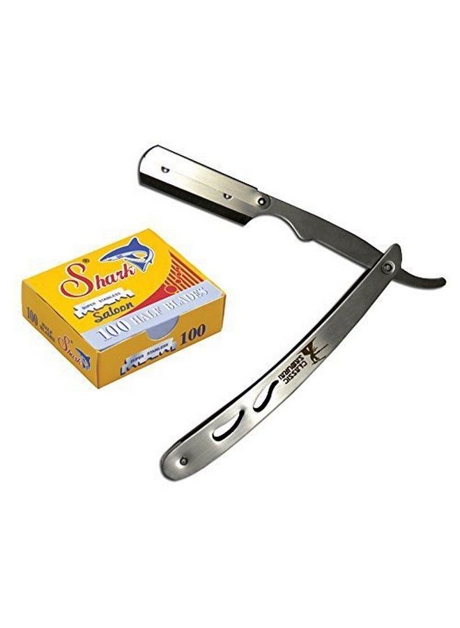 Classic Samurai CS102 Stainless Steel Professional Barber Straight Edge Razor with 100 Count Shark Single Edge Razor Blades - Image 2