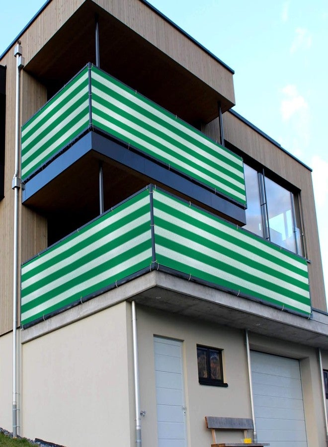 GREEN DECOR شبكة شرفة قابلة للطي ذاتيًا من البولي إيثيلين عالي الكثافة مخططة من جرين ديكور مع حلقات من الفولاذ المقاوم للصدأ وأربطة كابلات | شبكة أمان للأطفال الرضع مقاومة للأشعة فوق البنفسجية وجيدة التهوية للشرفة، وحاجز درابزين الدرج (لون أخضر وأبيض، 2.50 × 1 متر) - Image 4