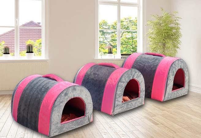 Homecute Igloo Dog House, Portable Bed for Dog and Cat with Removable Cushion, 2 in 1 Cosy & Comfortable Pet House,Washable, Safe & Hygienic House Cave for All Pets (Pink & Gray, Small) - Image 4
