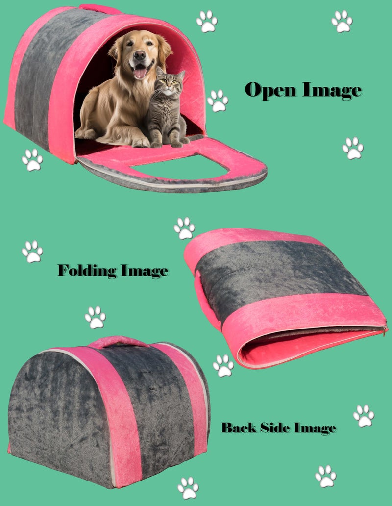 Homecute Igloo Dog House, Portable Bed for Dog and Cat with Removable Cushion, 2 in 1 Cosy & Comfortable Pet House,Washable, Safe & Hygienic House Cave for All Pets (Pink & Gray, Small) - Image 3