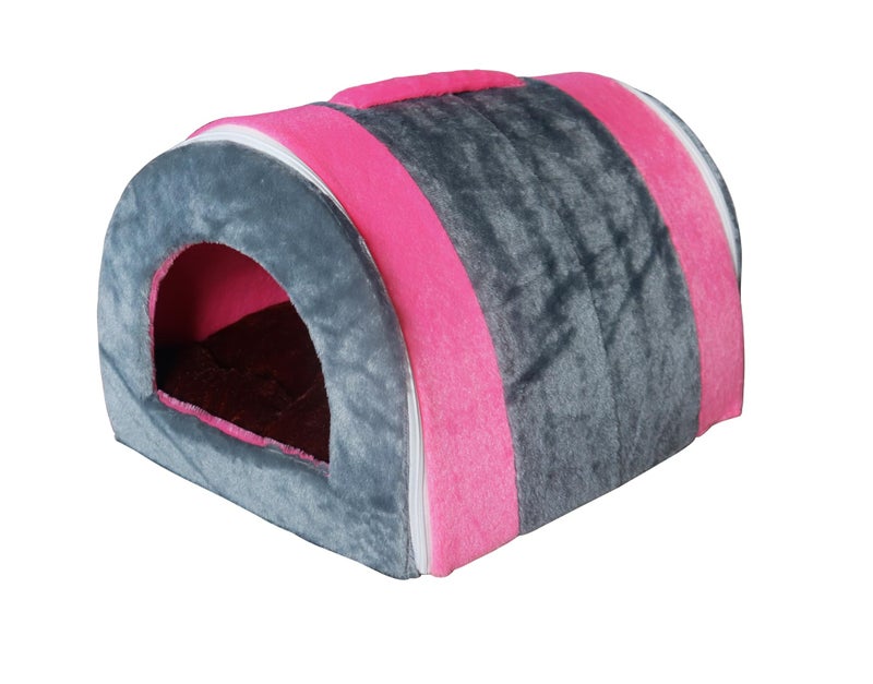 Homecute Igloo Dog House, Portable Bed for Dog and Cat with Removable Cushion, 2 in 1 Cosy & Comfortable Pet House,Washable, Safe & Hygienic House Cave for All Pets (Pink & Gray, Small) - Image 1