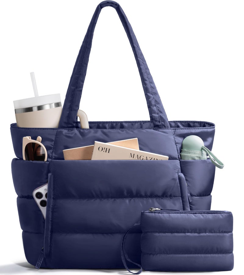 Bagstellar Puffer Tote Bag for Women, Lightweight Puffy Work Handbag Teacher Nurse Quilted Shoulder Bag for School Travel Gym - Image 1