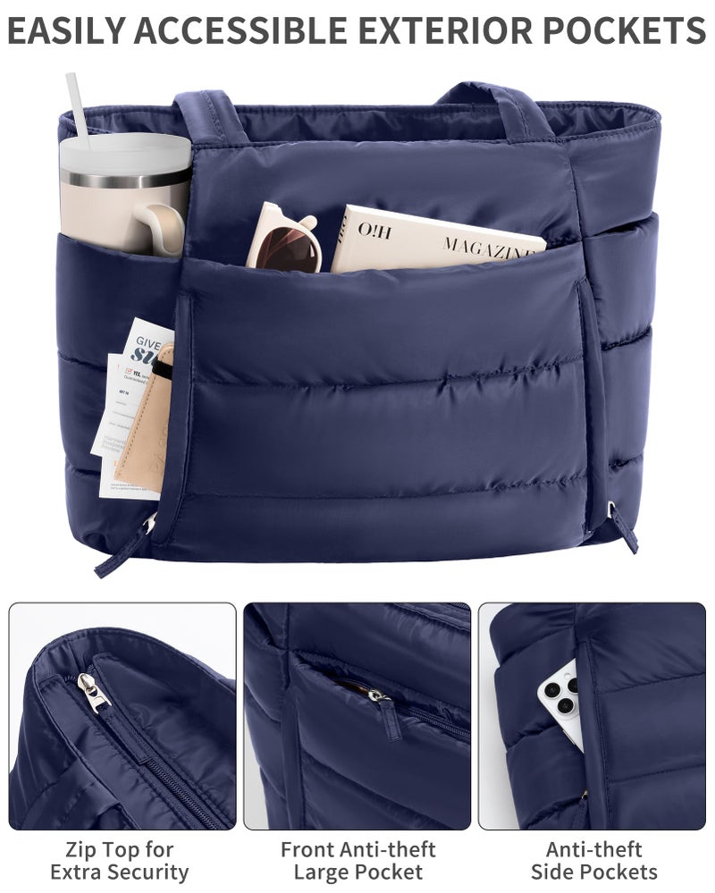 Bagstellar Puffer Tote Bag for Women, Lightweight Puffy Work Handbag Teacher Nurse Quilted Shoulder Bag for School Travel Gym - Image 5