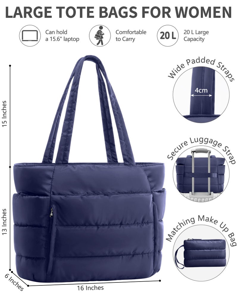 Bagstellar Puffer Tote Bag for Women, Lightweight Puffy Work Handbag Teacher Nurse Quilted Shoulder Bag for School Travel Gym - Image 3