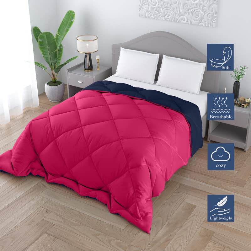 CHICERY Microfiber Reversible Solid Extra Comfort & Soft Comforter||Blanket Single Bed 250 GSM Ultra Soft Comforter for Winter-Pink Blue-Pack of 1 - Image 2