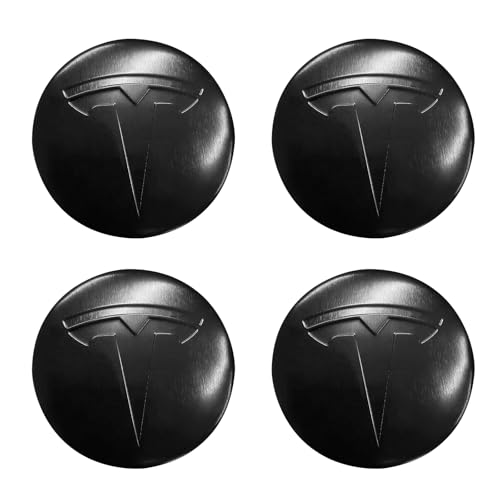 Knomix 4 Pack Aluminum Waterproof Wheel Cover Center Emblem Sticker for Tesla Model 3 Model Y 56mm Hubcaps Wheel Rim Cover (Matte Black) - Image 1