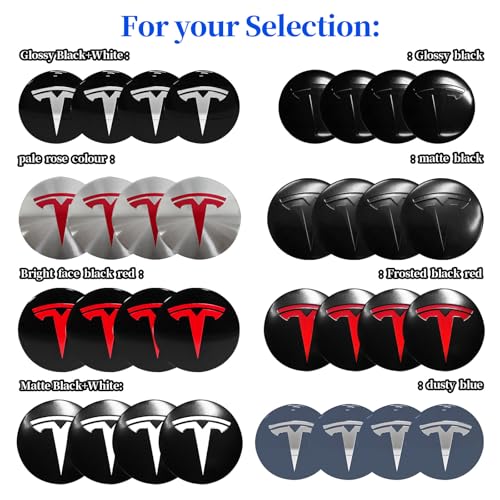 Knomix 4 Pack Aluminum Waterproof Wheel Cover Center Emblem Sticker for Tesla Model 3 Model Y 56mm Hubcaps Wheel Rim Cover (Matte Black) - Image 2