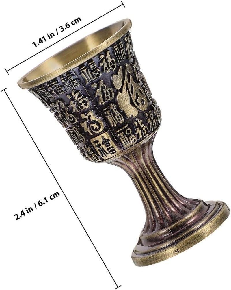 Vintage Copper Shooter Cup with Fu Character Embossed, Small Brass Chalice Goblet for Home Bar and Wedding Decor, Single Retro Wine Glassware - Image 2