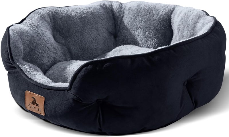 Asvin Medium Dog Bed for Medium Dogs, Large Cat Beds for Indoor Cats, Pet Bed for Puppy and Kitty, Extra Soft & Machine Washable with Anti-Slip & Water-Resistant Oxford Bottom, Black, 25 inches - Image 1