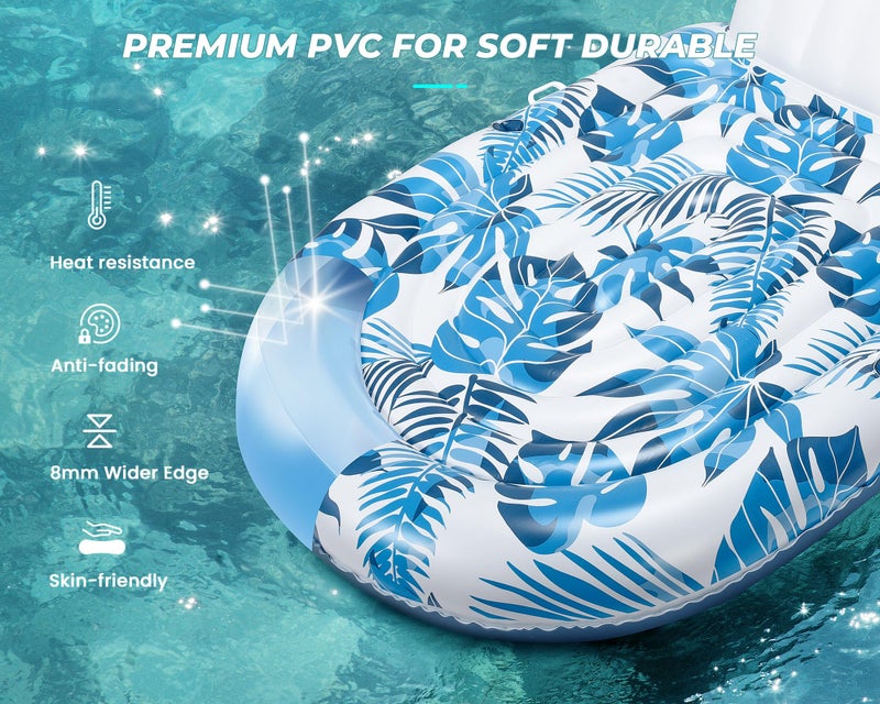 JCLEAL Pool Floats Adult 2 Person Inflatable Tanning Pool Lounger Extra Large River Rafts Heavy Duty Water Floaties Chair Lounge Recliner with Cupholder Backrest Handles for Swimming Toys Party Lake Ocean - Image 2