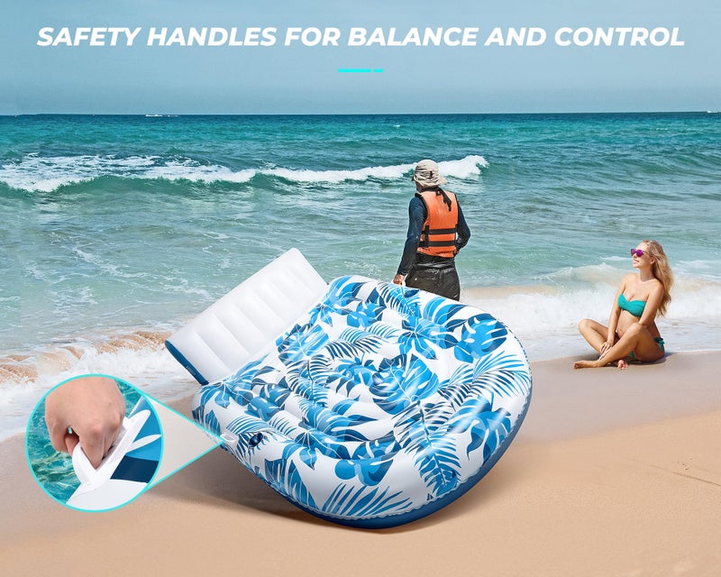 JCLEAL Pool Floats Adult 2 Person Inflatable Tanning Pool Lounger Extra Large River Rafts Heavy Duty Water Floaties Chair Lounge Recliner with Cupholder Backrest Handles for Swimming Toys Party Lake Ocean - Image 5