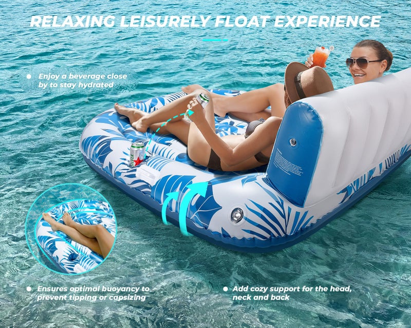 JCLEAL Pool Floats Adult 2 Person Inflatable Tanning Pool Lounger Extra Large River Rafts Heavy Duty Water Floaties Chair Lounge Recliner with Cupholder Backrest Handles for Swimming Toys Party Lake Ocean - Image 4