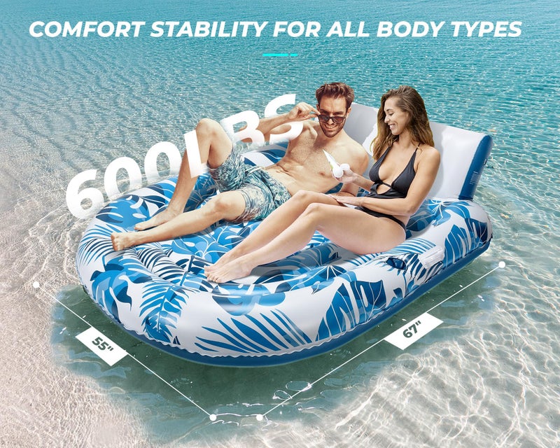 JCLEAL Pool Floats Adult 2 Person Inflatable Tanning Pool Lounger Extra Large River Rafts Heavy Duty Water Floaties Chair Lounge Recliner with Cupholder Backrest Handles for Swimming Toys Party Lake Ocean - Image 3