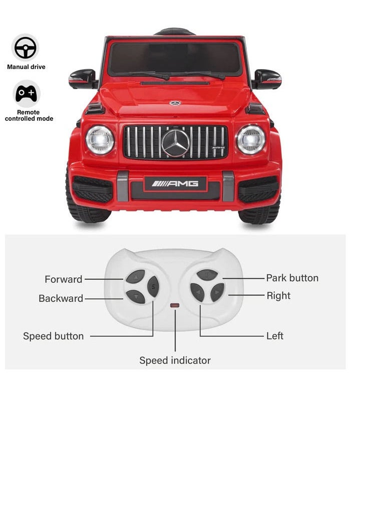 FACTUAL TOYS سيارة مرسيدس بنز G63 الكهربائية بإطارات إيفا ومقعد جلدي - أحمر (12 فولت)  - Image 3