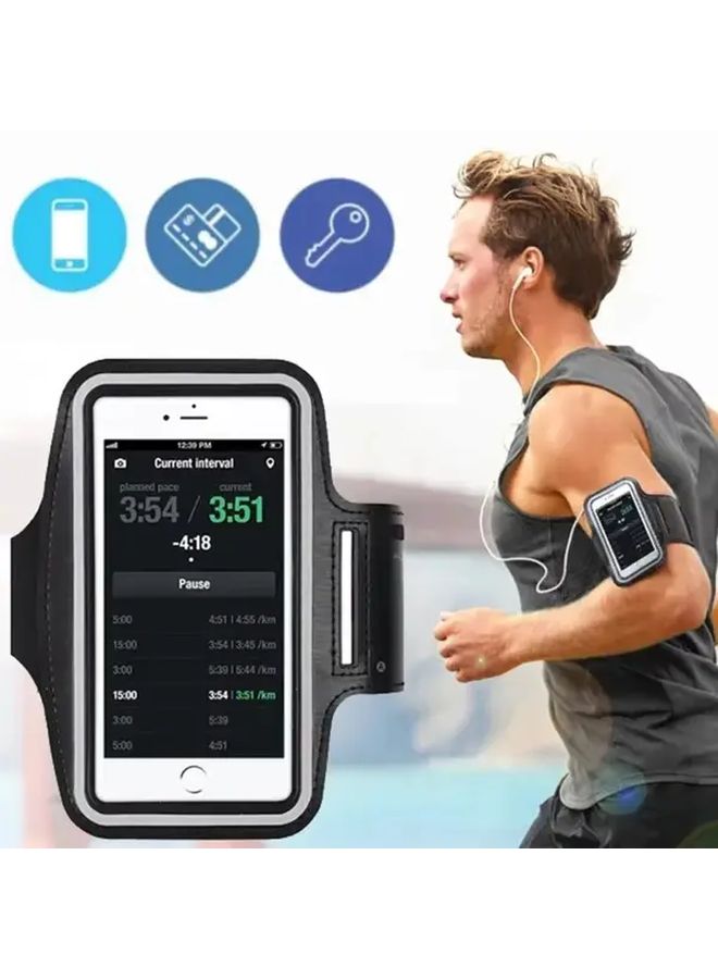Black Smart Running Armband 7 Inch Phone Holder Cycling Pouch Outdoor Gear - Image 1