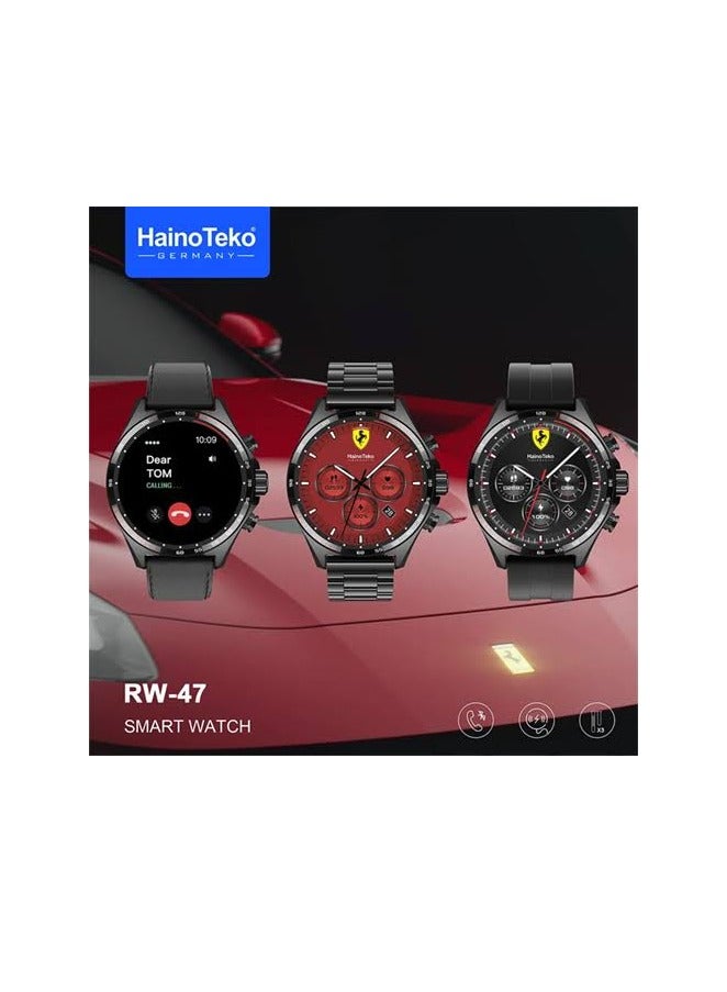 Haino Teko Smart watch from Haino Teko Haino Teko RW47 High resolution AMOLED screen The watch case is made of rust-resistant zinc IP68 water resistant It comes with 3 metal, silicone, and leather bands - Image 2