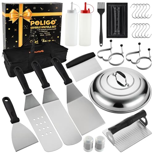 POLIGO 28PCS Griddle Accessories Kit, Flat Top Grill Accessories Set for Camp Chef, Grill Spatula Set with Enlarged Spatulas, Basting Cover, Scraper for Cooking Indoor or Outdoor Barbecue - Image 1