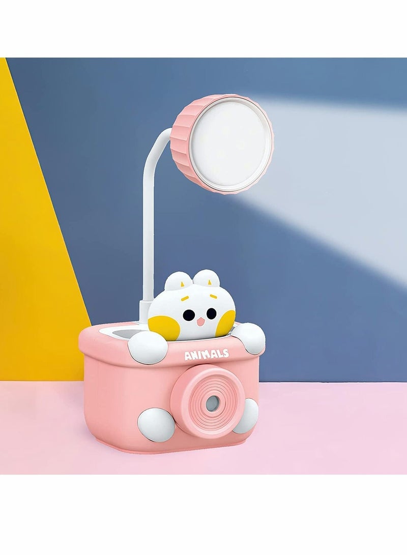 Captaintech Desk Lamp, Small Cute Desk Lamp for Kids, with Pencil Cutting and Pen Holder, 360° Flexible Gooseneck Eye Care Desk Lamp, USB Powered Bedside Table Lamp for Reading, Study Lamp for Kids, Home,Office - Image 1