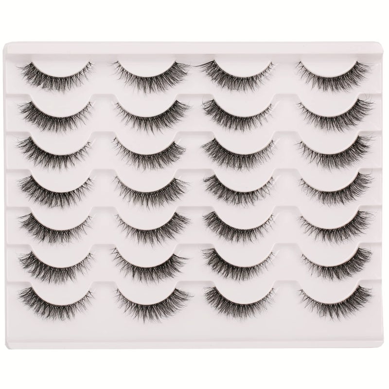 Gmagictobo False Eyelashes Natural Short Clear Band Cat Eye Lashes Light 3D Faux Mink Eyelashes Wispy Fake Eye Lashes Pack 14 Pairs - Image 1