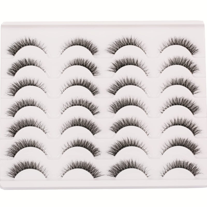 Gmagictobo False Eyelashes Natural Short Clear Band Cat Eye Lashes Light 3D Faux Mink Eyelashes Wispy Fake Eye Lashes Pack 14 Pairs - Image 2