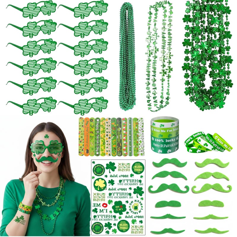 100 PCS St Patricks Day AccessoriesSt Patricks Day Accessories for WomenLoose eyeglasses bracelets slapsticks beards temporary tattoos necklaces - Image 3