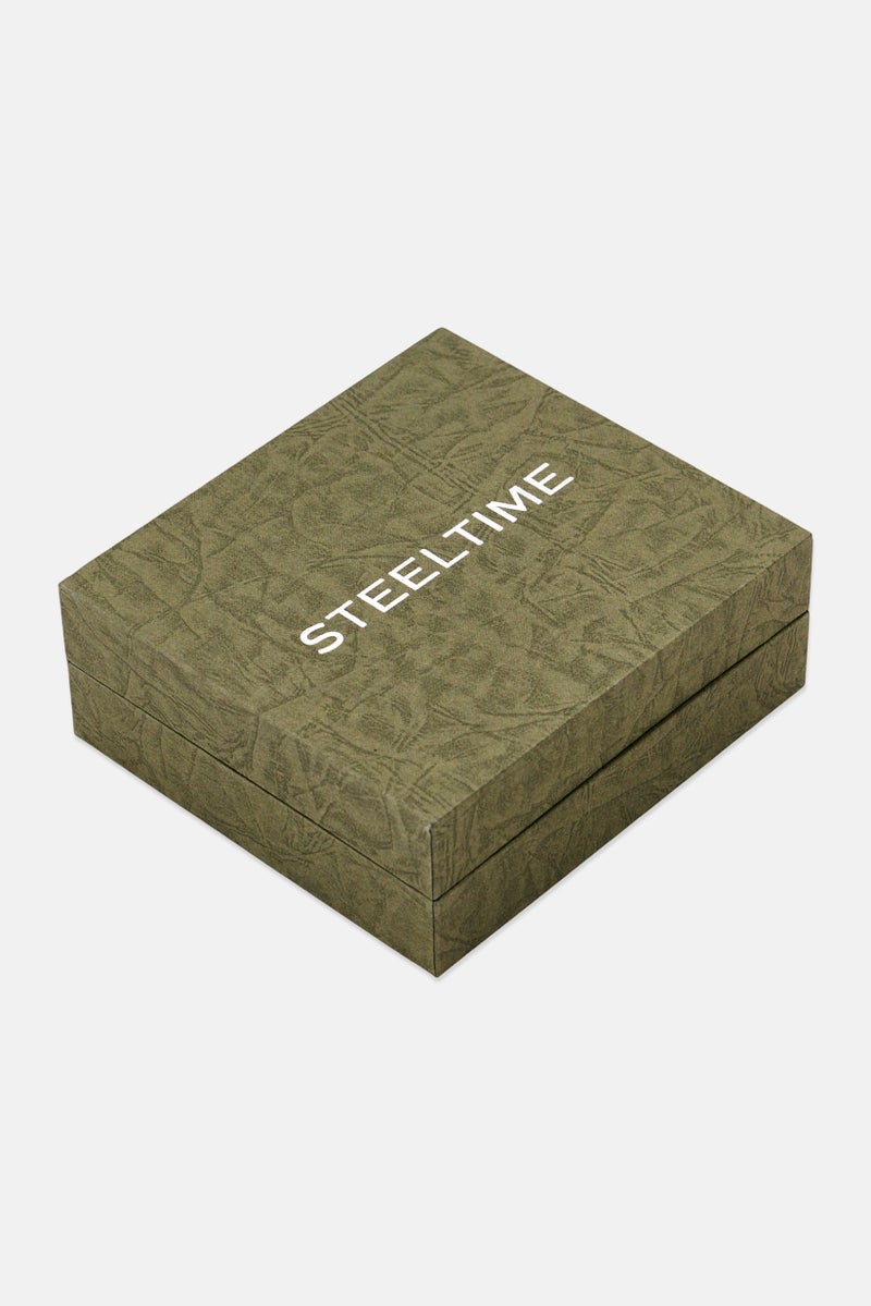 Steeltime Men Black Braided Leather Stainless Steel Beads Bracelet, Black - Image 4