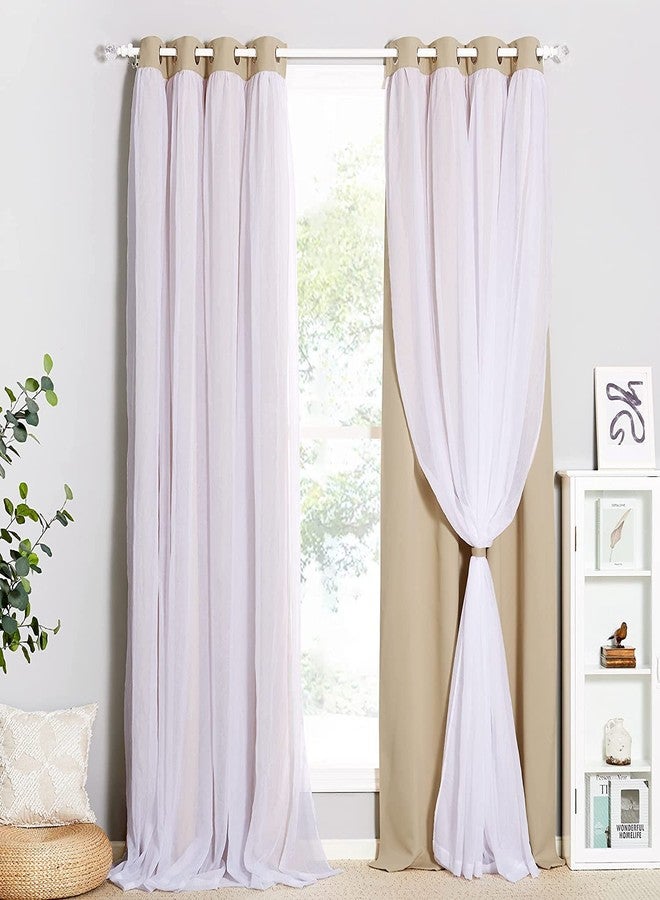 BFAM Sheer Solid Curtains Blackout - Heavy-Duty Light Block Curtain Panels Pair with Grommet Top for Bedroom, Set of 2 (Beige, 7 Ft) - Image 2
