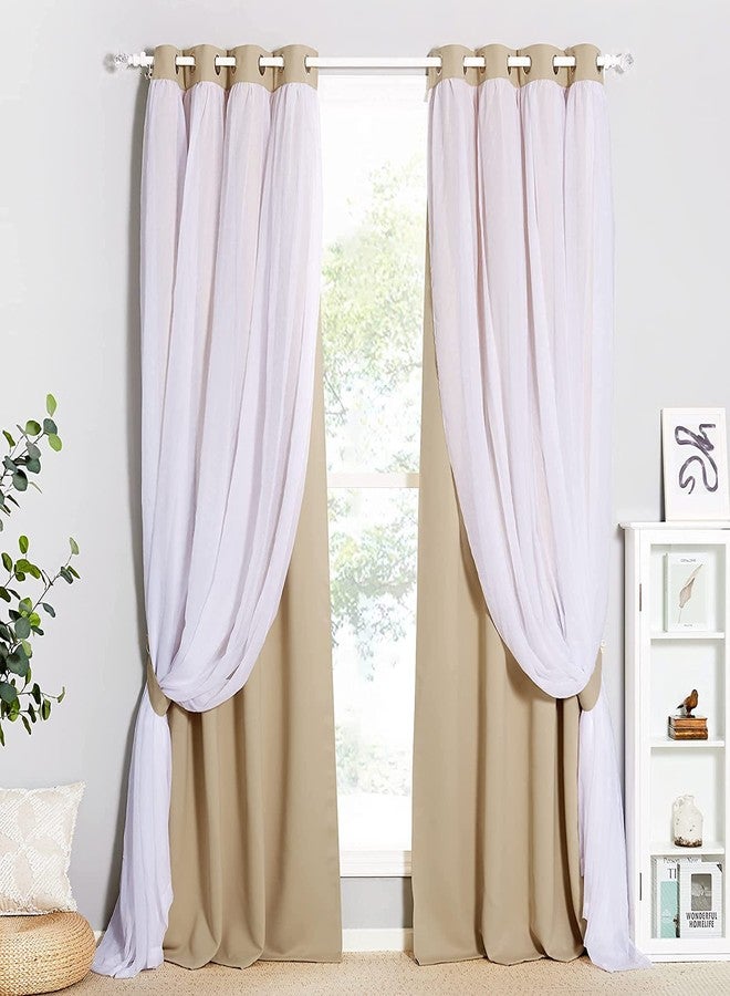 BFAM Sheer Solid Curtains Blackout - Heavy-Duty Light Block Curtain Panels Pair with Grommet Top for Bedroom, Set of 2 (Beige, 7 Ft) - Image 1