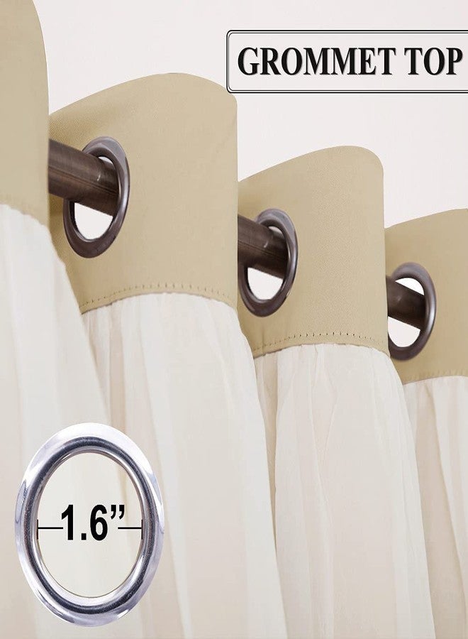 BFAM Sheer Solid Curtains Blackout - Heavy-Duty Light Block Curtain Panels Pair with Grommet Top for Bedroom, Set of 2 (Beige, 7 Ft) - Image 3