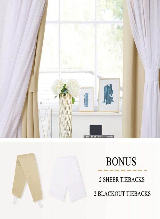 BFAM Sheer Solid Curtains Blackout - Heavy-Duty Light Block Curtain Panels Pair with Grommet Top for Bedroom, Set of 2 (Beige, 7 Ft) - Image 4