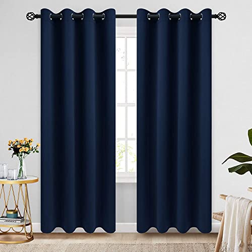 COSVIYA Grommet Blackout Room Darkening Navy Blue Curtains 84 inch Length 2 Panels,Thick Polyester Light Blocking Insulated Thermal Window Curtain Drapes for Bedroom/Living Room,52x84 inches - Image 1